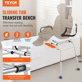 VEVOR Sliding Tub Transfer Bench, Height Adjustable Bathtub Transfer Bench with Cut-Out Seat, Reversible Backrest & Safety Belt, Non-Slip Shower Chair for Elderly Disabled Handicap, 400LBS Capacity