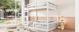 Full over Full Wood Bunk Bed with Ladder and Guardrails, White (Expected Arrival Time: 7.3)