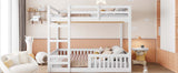 Full over Full Wood Bunk Bed with Ladder and Guardrails, White (Expected Arrival Time: 7.3)