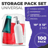 Clear Drawstring Bag, 10 x 12 Inches. Pack of 100 Clear Plastic Drawstring Bags. 2 Mil Drawstring Clear Plastic Bags. Waterproof Clear Plastic Bags Drawstring for Cosmetics, Toiletries