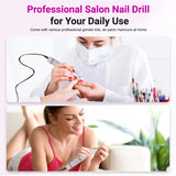 Portable Electric Nail Drill 35000RPM Nails Milling Cutter Wireless Pedicure Grinder Rechargeable Nail Drilling Machine (Silver)