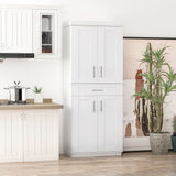 Modern Kitchen Pantry Cabinet Storage with with 4 Doors, Drawer and 3 Adjustable Shelves for Dining Room, White|
