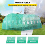 VEVOR Walk-in Tunnel Greenhouse, 20 x 10 x 7 ft Portable Plant Hot House with Galvanized Steel Hoops, 3 Top Beams, Diagonal Poles, 2 Zippered Doors & 12 Roll-up Windows, Green