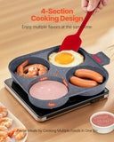 VEVOR Egg Pan, 4-Cup Nonstick Egg Frying Pan, Aluminum Breakfast Omelette Skillet for Pancakes, Hamburgers, Sandwiches, with Lid, Oil Brush, Scraper, Compatible with Gas Stove & Induction Cookware