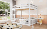 Full over Full Wood Bunk Bed with Ladder and Guardrails, White (Expected Arrival Time: 7.3)