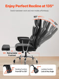 VEVOR Executive Office Chair with Footrest, 400lb Capacity Office Chair with Lumbar Pillow & Removable Armrests, Heavy Duty Ergonomic Chair, PU Leather Reclining Home Office Desk Chairs, Black