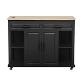 47 inch Kitchen Island with Extendable Dining Table, Rubber Wood Veneer Kitchen Table with Internal Storage Rack, Power Outlet, Kitchen island with Storage 2 Drawers 2 Cabinet
