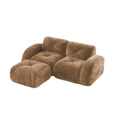 L-Shaped Boneless Sofa,Soft Velvet Fabric,Tufted Design,32D High Density Sponge,No Assembly Required,Ergonomic Design Bottom, Anti-Slip Design,Movable Ottoman for Bedrooms,Camel