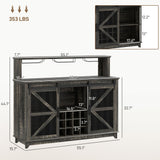 Versatile 55" Coffee Bar Cabinet with Ambient Lighting - Rustic Wine Rack and Glass Holder Perfect for Dining Room and Kitchen Spaces