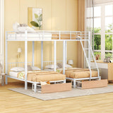 Full Over Twin & Twin Bunk Bed, Metal Triple Bunk Bed with Drawers and Guardrails