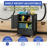 Tool Cart with Wheels, 40" H x 30" W x 20" D, Mobile Tool Cabinet with Lockable Casters & Drawer, Heavy-Duty Steel Storage Organizer for Garage, Workshop, Office - Easy 30-Min Assembly