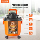 VEVOR Shop Vacuum Wet And Dry, 5 Gallon 6 Peak HP Wet/Dry Vac, Powerful Suction with Blower Function with Attachments 2-in-1 Crevice Nozzle, Small Shop Vac Perfect for Carpet Debris, Pet Hair, Car