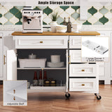 52" Kitchen Island with Drop Leaf, Embossed Texture Kitchen Island on Wheels with Spice Rack, Towel Rack, 2 Doors and 5 Drawers, Kitchen Storage Cart with Adjustable Shelf for Kitchen