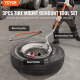 VEVOR Tire Mount Demount Tool, 22.5"-24.5" Manual Steel Tire Changer Mount Demount Removal Tool, with Extra Bead Holder, Tubeless Truck Bead Breaker, 3 PCS Tire Changing Tools, Orange
