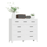9-Drawer Tall Dresser, White Metal Storage Cabinet with Smooth Gliding Drawers, Space-Saving Chest of Drawers for Bedroom, Living Room, Entryway, Strong 5-Foot Design & Modern Handles
