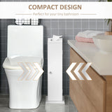 Toilet Paper Storage Cabinet 26" Narrow Bathroom Organizer Floor Standing White