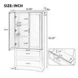 Tall Bathroom Storage Cabinet, Cabinet with Two Doors and Drawers, Adjustable Shelf, MDF Board