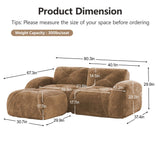 L-Shaped Boneless Sofa,Soft Velvet Fabric,Tufted Design,32D High Density Sponge,No Assembly Required,Ergonomic Design Bottom, Anti-Slip Design,Movable Ottoman for Bedrooms,Camel