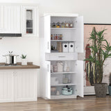 Modern Kitchen Pantry Cabinet Storage with with 4 Doors, Drawer and 3 Adjustable Shelves for Dining Room, White|