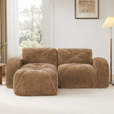 L-Shaped Boneless Sofa,Soft Velvet Fabric,Tufted Design,32D High Density Sponge,No Assembly Required,Ergonomic Design Bottom, Anti-Slip Design,Movable Ottoman for Bedrooms,Camel