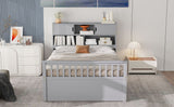 Full Size Captain Platform Bed Frame with Storage Bookcases and Shelves,Four Drawers,Gray