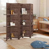 Functional 67" Tall Wood Room Divider & Storage Solution - 5 Panel Privacy Screen with Shelving - Perfect for Bedrooms