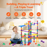 VEVOR Marble Run Set, 145 Piece Marble Maze Building Block Brain Game, with 5 Glow in the Dark Marbles + 40 Glass Marbles, Educational Learning Race Track STEM Toys, for Kids, Boys, Girls Ages 3 +
