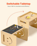 VEVOR Montessori Weaning Table and Chair Set, 3 In 1 Wooden Toddler Table and Chairs with Chalkboard, Adjustable Height Montessori Table for Ages 1-5, Ideal for Drawing, Reading, Eating - Natural