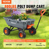 VEVOR Garden Cart, Durable Poly Dump Cart with Simple Assembly Steel Structure, Versatile Dump Wagon with Dual-Function Handle, Handy Wheelbarrow with 800 lbs Load Capacity, 10 inch Wheels