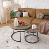Nesting Coffee Table Set of 2, 27.6inch Round Coffee Table Industrial Wood Finish with Sturdy Metal Frame, End Table Side Tables for Living Room Bedroom Balcony Yard