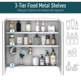 Mirrored Medicine Cabinet 24x22 Steel Frame Wall-Mounted Double Doors White