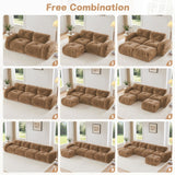 L-Shaped Boneless Sofa,Soft Velvet Fabric,Tufted Design,32D High Density Sponge,No Assembly Required,Ergonomic Design Bottom, Anti-Slip Design,Movable Ottoman for Bedrooms,Camel