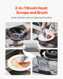 VEVOR Soap Dispensing Dish Brush, Kitchen Scrub Brushes with 3 Brush Heads, Dish Cleaning Brushes with PP Handle and Curved Bristles, Ideal for Pots, Pans, Sink and Stove