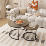 Nesting Coffee Table Set of 2, 27.6inch Round Coffee Table Industrial Wood Finish with Sturdy Metal Frame, End Table Side Tables for Living Room Bedroom Balcony Yard