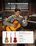 VEVOR Classical Guitar, 38 Inch, Wood Classical Guitar Starter Kit for Beginners, with Nylon Strings, Gig Bag, Strap, Tuner, Extra String, Pick, Capo, Basswood, for Teenagers Adults Students, Sunburst