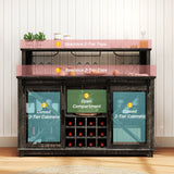 Versatile 55" Coffee Bar Cabinet with Ambient Lighting - Rustic Wine Rack and Glass Holder Perfect for Dining Room and Kitchen Spaces