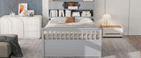 Full Size Captain Platform Bed Frame with Storage Bookcases and Shelves,Four Drawers,Gray