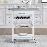 Mobile Rolling Kitchen Island Trolley Serving Cart with Underneath Drawer & Slide-Out Wire Storage Basket