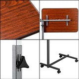 Multifunctional Adjustable Bedside Table MDF/Iron/4 Wheels With Brake, Dark Wood Grain Color