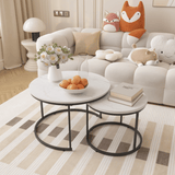 Nesting Coffee Table Set of 2, 27.6inch Round Coffee Table Industrial Wood Finish with Sturdy Metal Frame, End Table Side Tables for Living Room Bedroom Balcony Yard