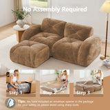 L-Shaped Boneless Sofa,Soft Velvet Fabric,Tufted Design,32D High Density Sponge,No Assembly Required,Ergonomic Design Bottom, Anti-Slip Design,Movable Ottoman for Bedrooms,Camel