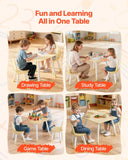 VEVOR Kids Table and 2 Chairs Set, Toddler Table and Chair Set with Rounded Edge Design & Graffiti Desktop, Wooden Desk for Art, Craft, Reading, Learning, Drawing, Classroom/Daycare/Home, Burlywood