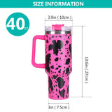 40oz 5D cowprint Insulated Tumbler With Handle And Straw Lid Portable Large Capacity water bottle, Heat preservation,304 Stainless Steel Cup For Outdoor Sports, Travel & Camping Birthday Gift