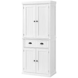 72 Kitchen Pantry Cabinet Storage, Freestanding Cupboard with Drawer 4 Doors Adjustable Shelves, White