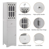 Tall Bathroom Cabinet, Freestanding Storage Cabinet with Drawer and Doors, MDF Board, Acrylic Door, Adjustable Shelf