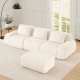 114" Modern L-Shaped Modular Sectional Sofa for Living Room,Flannelette Fabric,Oversized 3-Seater Couch,Deep Seat,Boneless sofa ,Movable Ottoman,Buckle connection,Anti-slip Design,No Assembly,Cream