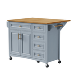 52" Kitchen Island with Drop Leaf, Embossed Texture Kitchen Island on Wheels with Spice Rack, Towel Rack, 2 Doors and 5 Drawers, Kitchen Storage Cart with Adjustable Shelf for Kitchen
