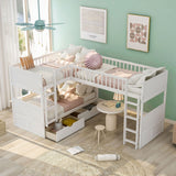 Twin Size Bunk Bed with a Loft Bed attached, with Two Drawers,Gray