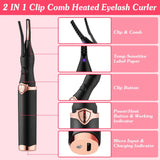 2 In 1 Clip Comb Heated Eyelash Curler Electric Mini Lash Curler Natural Eye Lash Makeup Tool with 3 Temp Settings 15Mins Shutdown