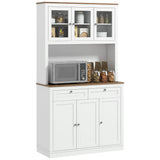 71 Kitchen Pantry Cabinet Microwave Stand 2 Drawers 4 Cabinets White
